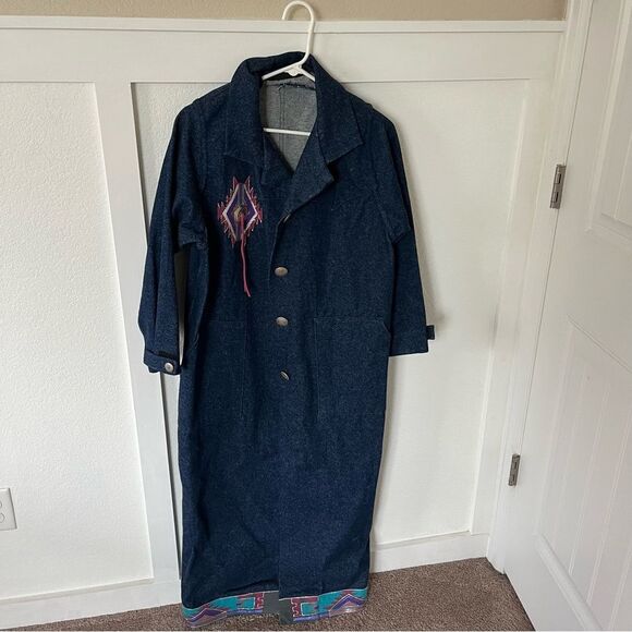 Vintage Handmade Women's Medium Denim Western Trench Coat - Picture 1 of 8